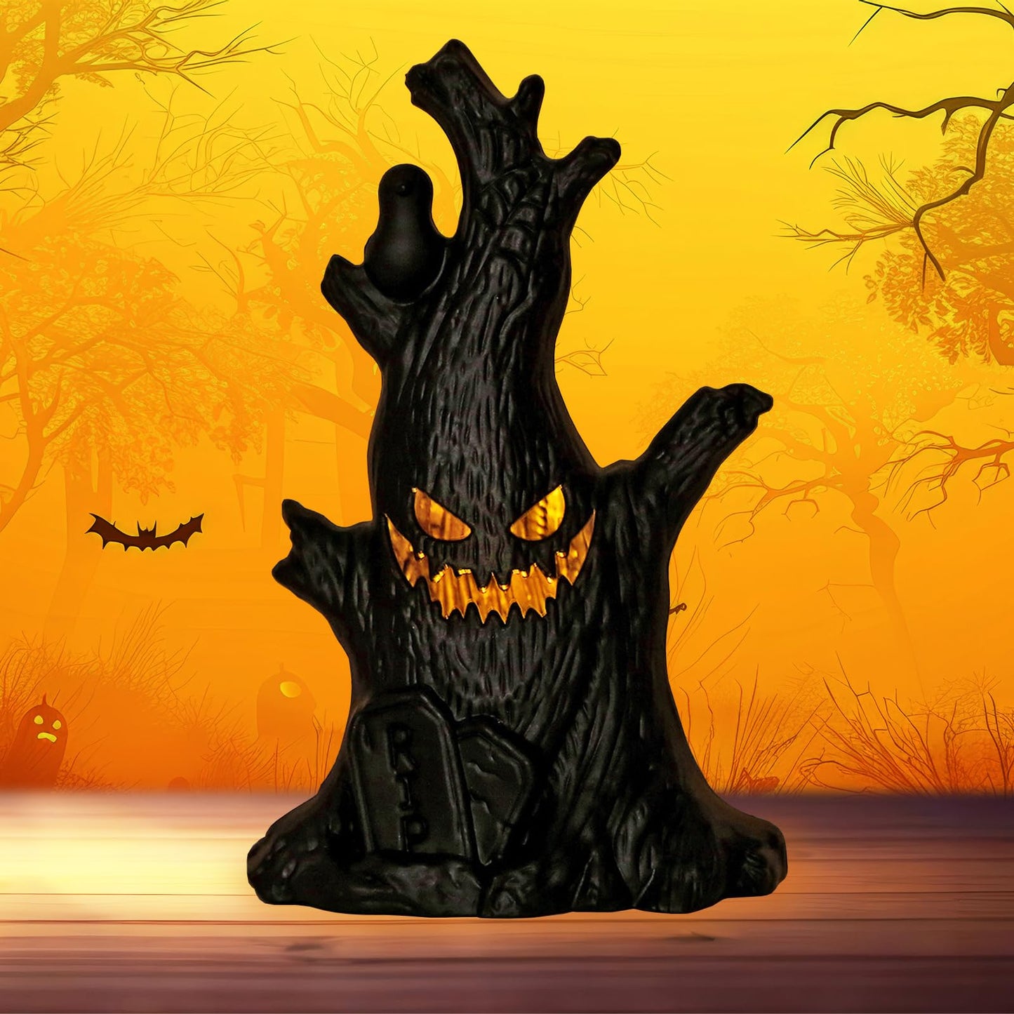 Halloween Lanterns Decoration 6.3" Height Retro Hanging Lamp Halloween Dead Tree Flameless Candle Holder Day of The Dead Lantern Gift for Home Tabletop Trick or Treat Party Supplies