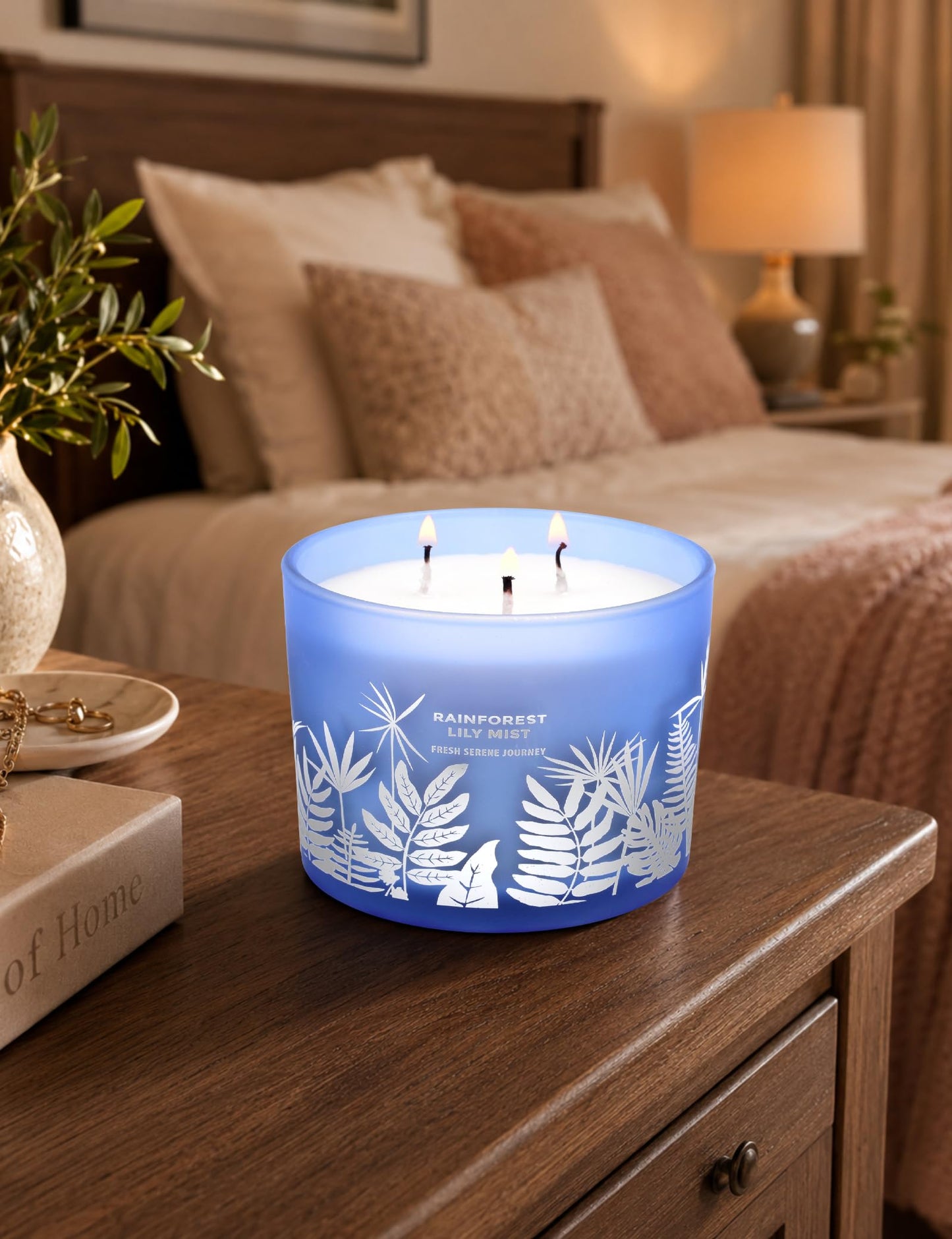 Large 3 Wick Scented Soy Candle for Home | Rainforest Lily Mist | 14.5oz Aromatherapy Spa Candle | Fresh Rain, Lily of the Valley, Jasmine & Cedarwood | Clean Burn Long Lasting | Gift for Women & Men