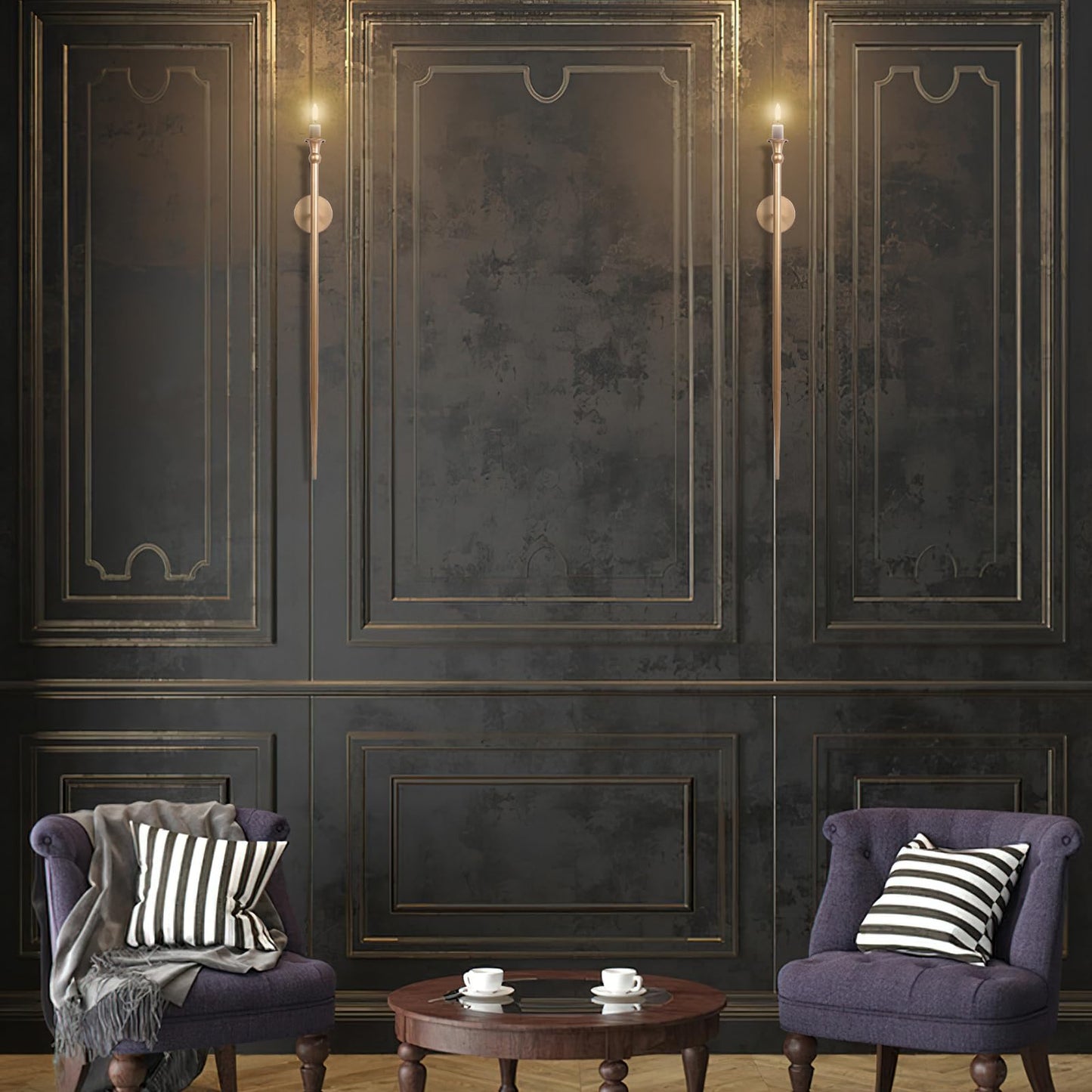 Candle Sconces Long Wall Candle Holder - 33" H Set of 2 Gold Long Wall Candle Sconce Retro Chic Wall Sconces Candle Holder Decoration for Dining Room, Living Room, Office, Bathroom