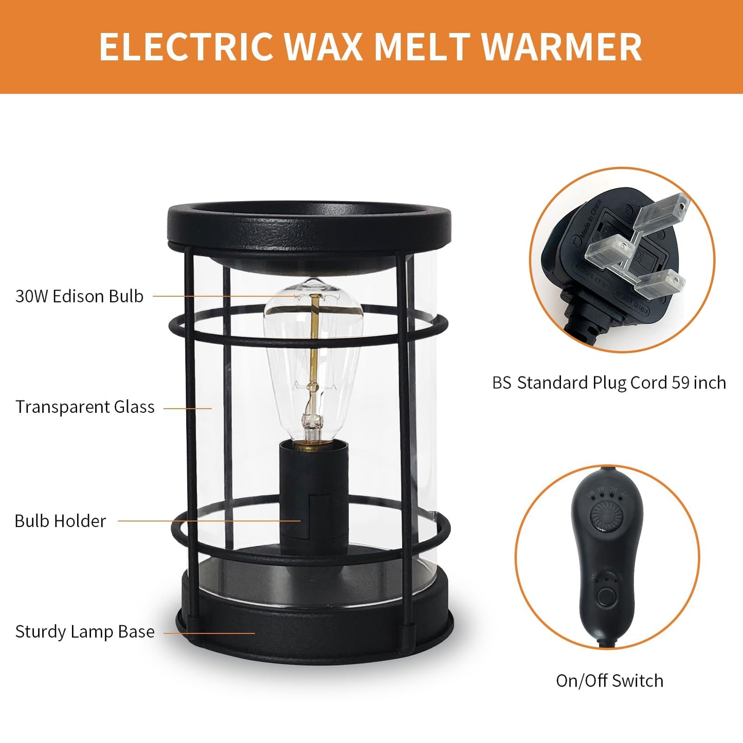 LIFFY Candle Wax Melt Warmer - Wax Warmer Scented, Fragrance Oil Burner, Metal Melter Lamp for Rustic Home Decor Office Bedroom Aromatherapy, Birthday Gifts for Women, Timer & 2 Edison Bulbs