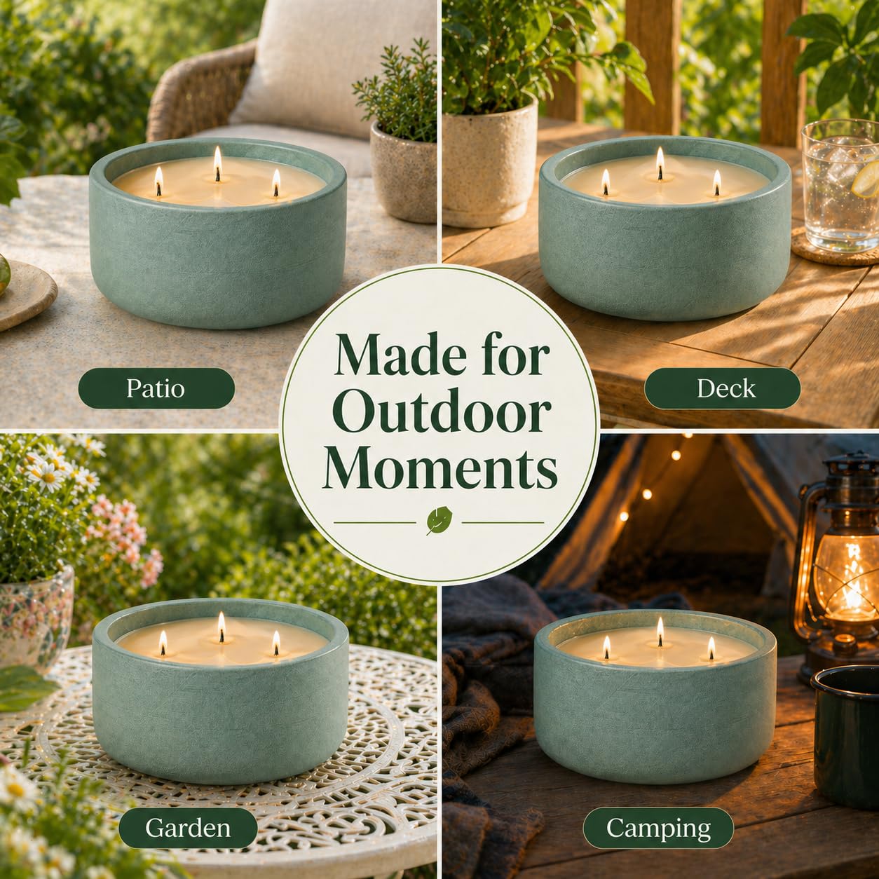 Large 20oz Scented Candle - Citrus & Mint, 3 Wick Non Toxic Soy Candles Indoor, Green Decorative Ceramic Jar Candle for Women, Men, Patio, Home, Bedroom, Bathroom, Living Room