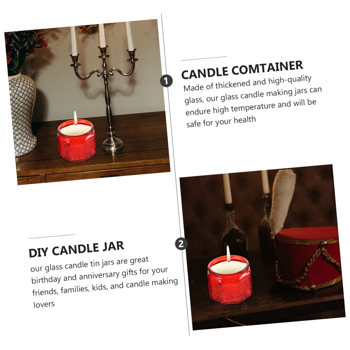 Gogogmee 14pc Glass Candle Tins Lids DIY Candle Making Jars Craft Storage Container Embossed Pattern for Birthday Present