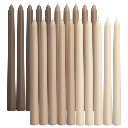 Viyffo 10 Inch Taper Candles-20 Pack Brown, Unscented, Smokeless–Up to 8 Hour Burn – Long Tall Tapered Candlesticks for Wedding, Dinner, Holiday, Party, Home Decor Natural Color Series