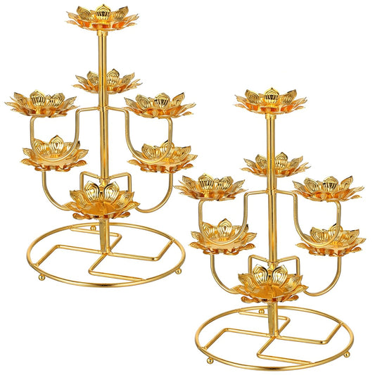 HOMSFOU Vintage Lotus Candle Holder Set 2Pcs Metal Tea Light Holders 9.05In for Buddhist Temple Decor Meditation Yoga Candle Stand