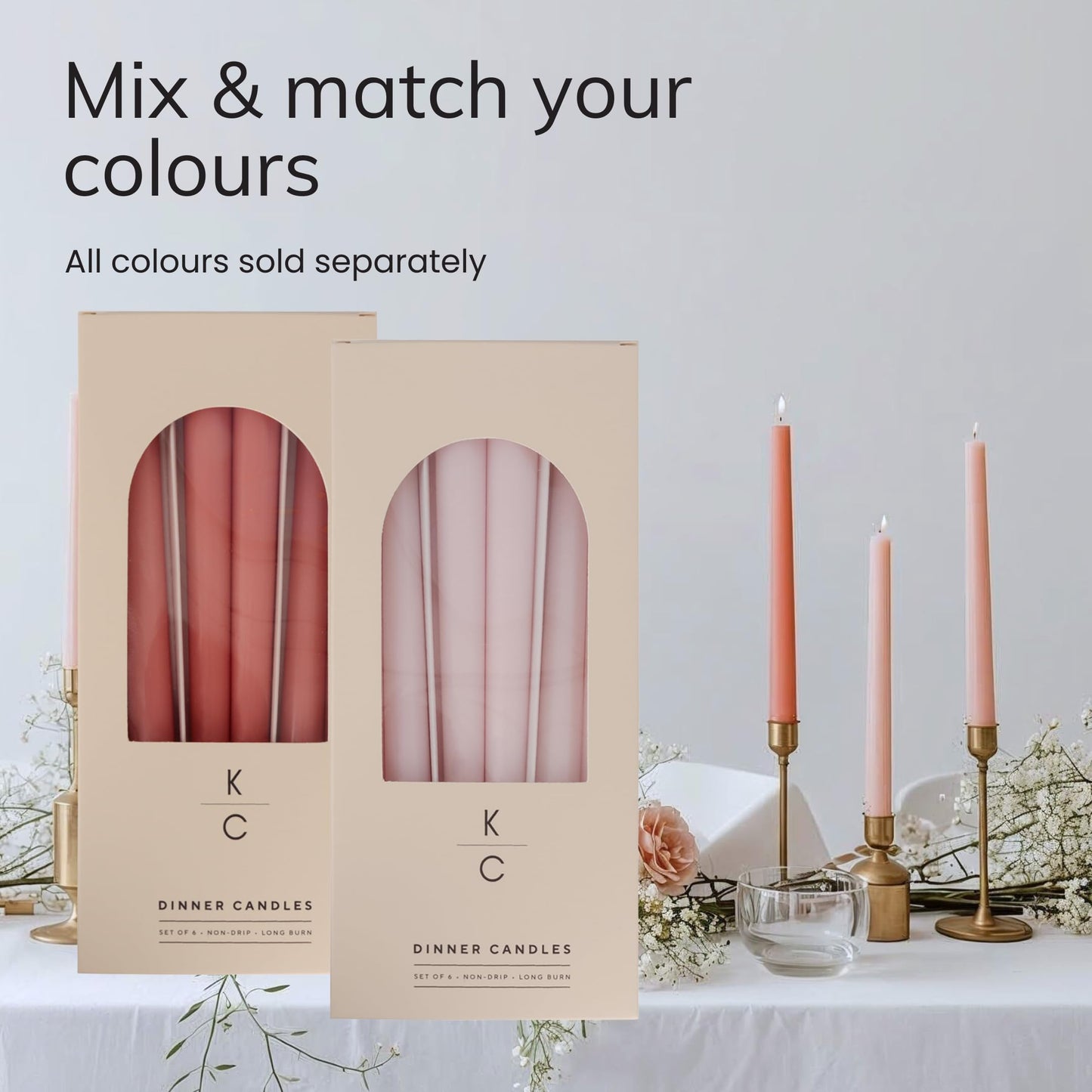 Tapered Dinner Candles - Soy & Paraffin Blend, Dinner Candles with Long-Lasting 7-Hour Burn for Stylish Homes - Candle in Curated Colors Ideal Gift for Hosts, Brides & Event Planners-Pink Clouds