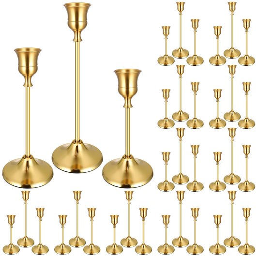 36PCS Brass Gold Taper Candle Holders Set, Vintage Metal Candlestick Holders for Table Centerpiece, Wedding Reception, Festive Christmas Mantel Decoration