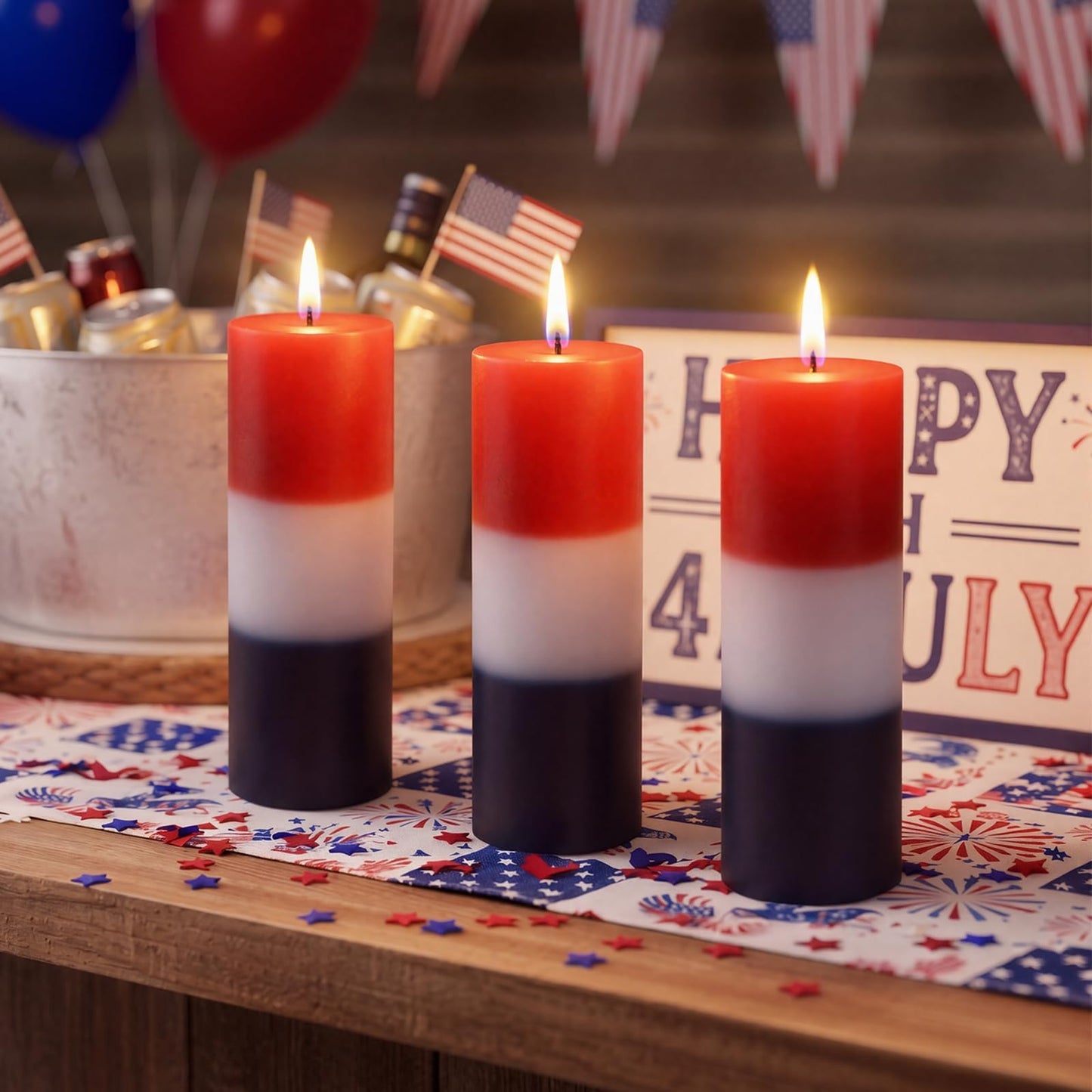 Conelist 3 Pcs Red White and Blue Wax Candle 4th of July Unscented Dripless Pillar Patriotic Candles Smokeless Independence Day American Gifts for Dinner Party Decoration(Red Blue White,2 Inch)