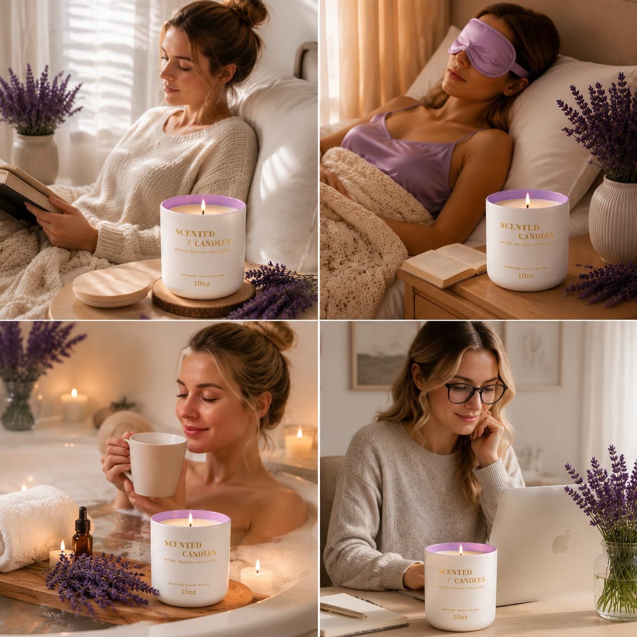 Lanttu Lavender Scented Candle for Home Decor, 10 oz Natural Soy Wax Jar Candles, 39 Hours Long Lasting Burning Candles for Mom Friend Birthday Housewarming Gift