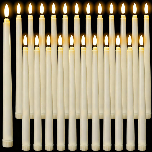 Wondise 24 Pack Flameless Taper Candles, No Remote, Realistic Flickering Battery Operated Candlesticks, Ivory LED Plastic Candles Safe for Weddings, Table Decor, Christmas and Halloween Decoration