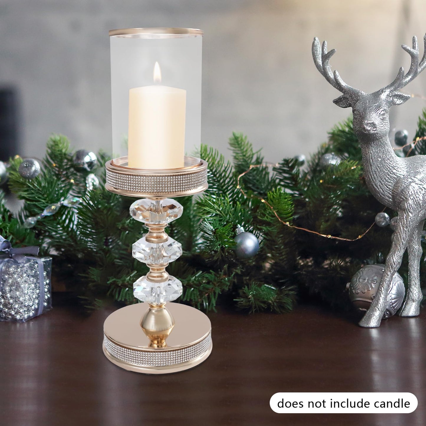 Candle Holder, Crystal Candlesticks Holder Set, Tabletop Pillar Candle Holders for Wedding, Parties, Events, Chirstmas, Home Decor, Table Centerpieces (Gold 03, L)
