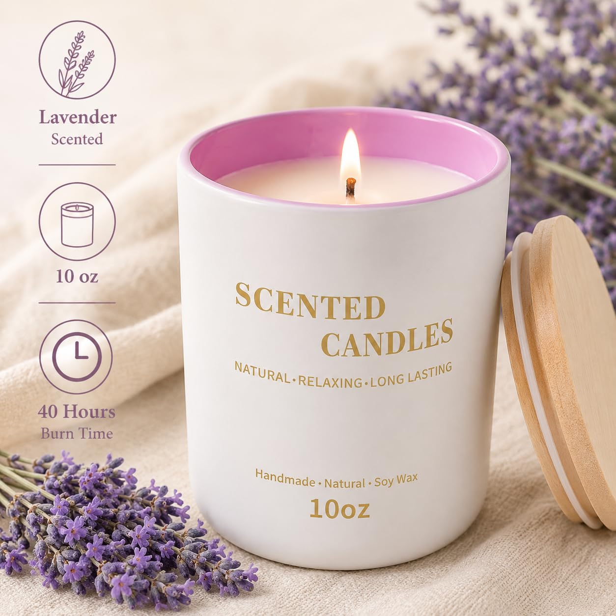 Lanttu Lavender Scented Candle for Home Decor, 10 oz Natural Soy Wax Jar Candles, 39 Hours Long Lasting Burning Candles for Mom Friend Birthday Housewarming Gift