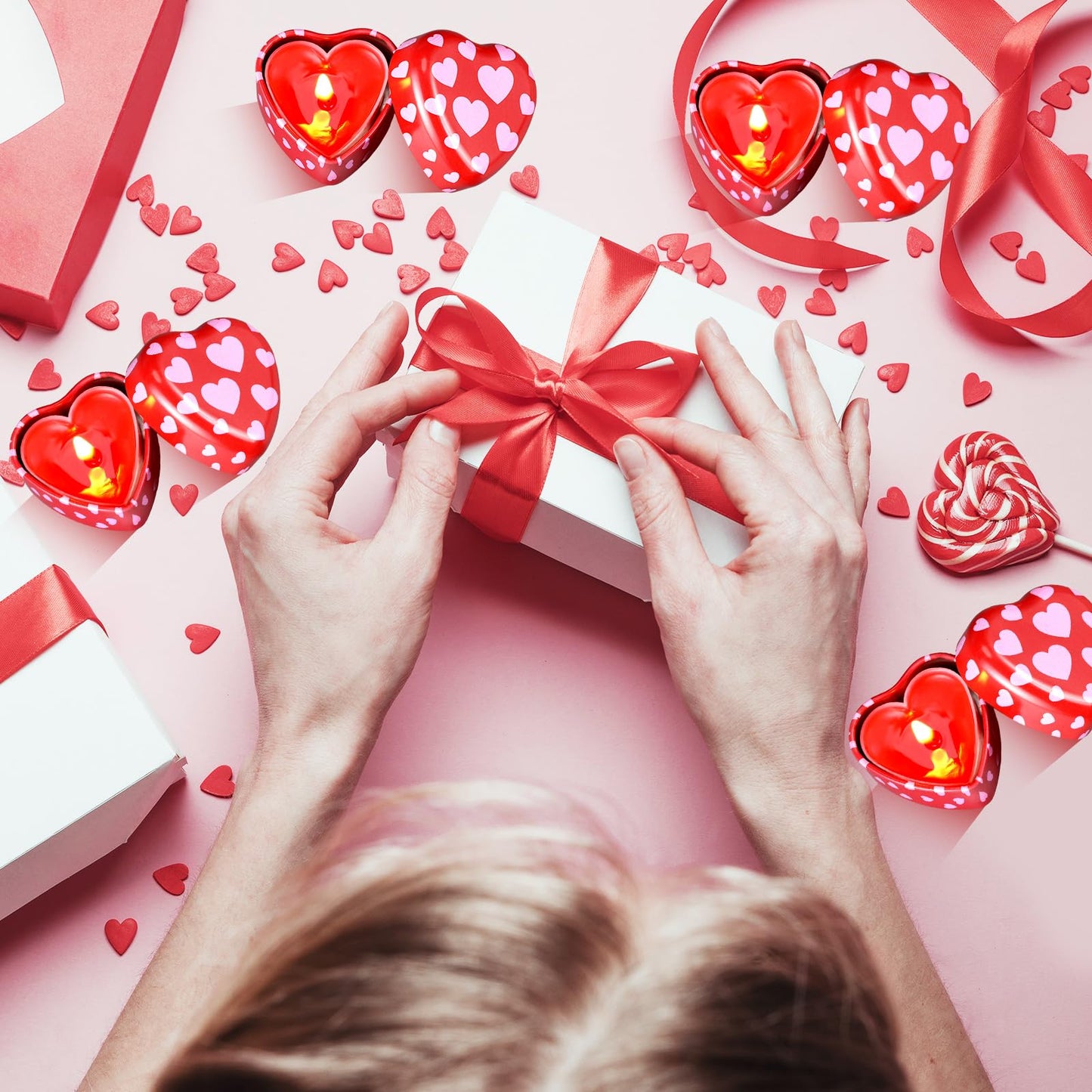 MorningRo 24 Pcs Valentine Heart Candle Tins with Lids Empty Heart Shaped Candle Jars 2 oz Containers Box for DIY Making Candles Valentine Gifts (Red)
