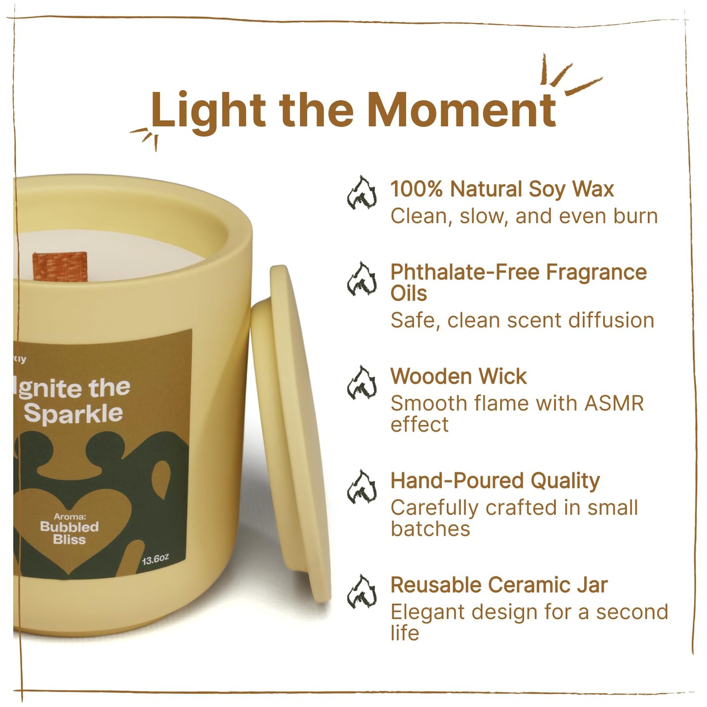 Headway Yellow Jar Scented Candle - Champagne Fragrance - 100% Soy Wax Scented Candles for Home, Valentines Day - Couples Gifts - Long-Burning Aromatherapy