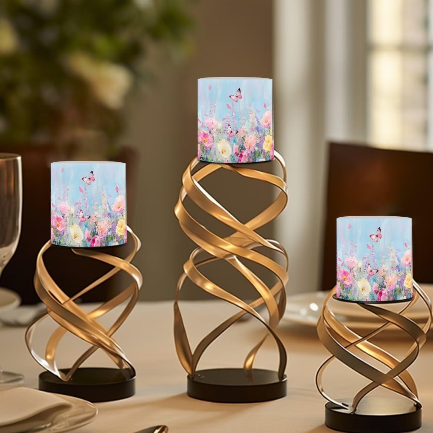 Cozeyat Butterfly Floral Flameless Candles 4 Pack Battery Operated with Remote Control Timer LED Pillar Candles Waterproof for Indoor Outdoor