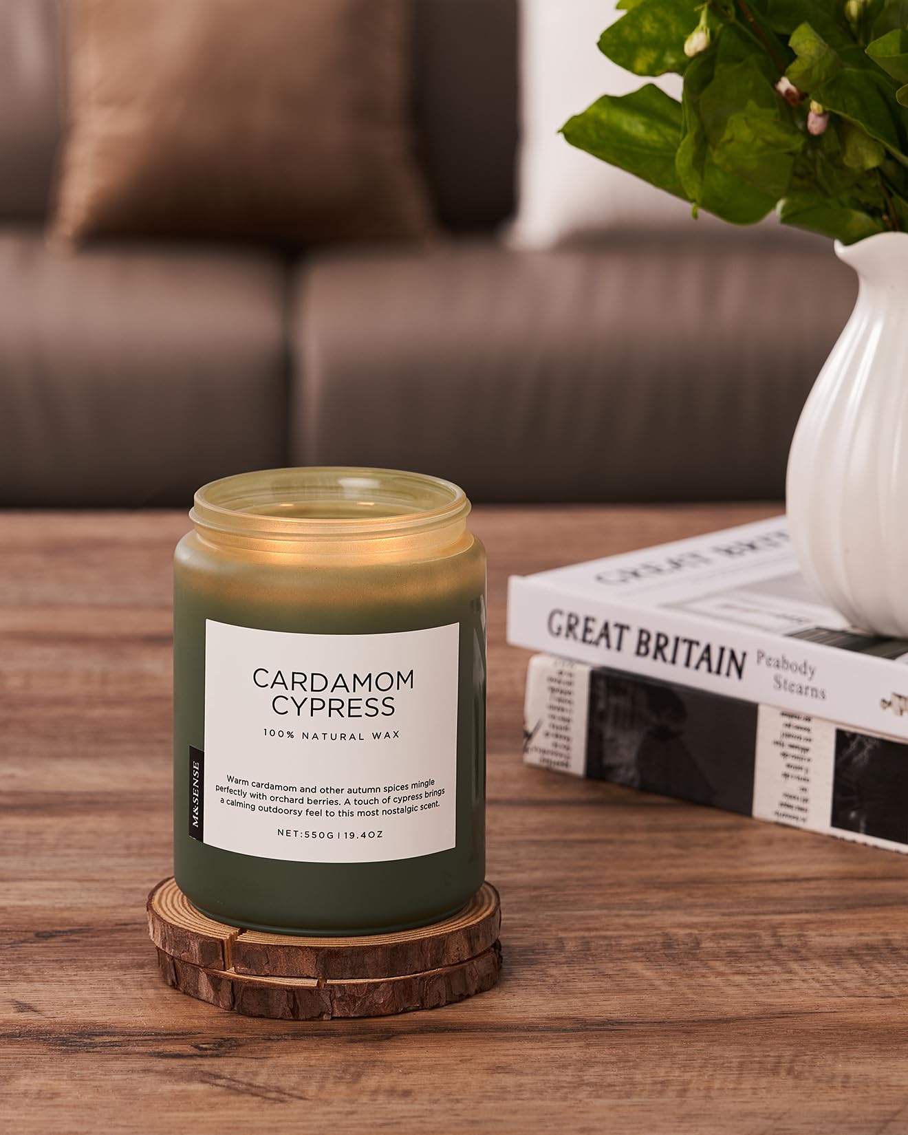 M&SENSE Cardamom Cypress Fir Large Soy Candles for Home Scented 2 Wick Large Soy Natural Candles 19.4oz 110 Hours Long Lasting Slow Burning Woody Scented Winter Holiday Birthday Gifts