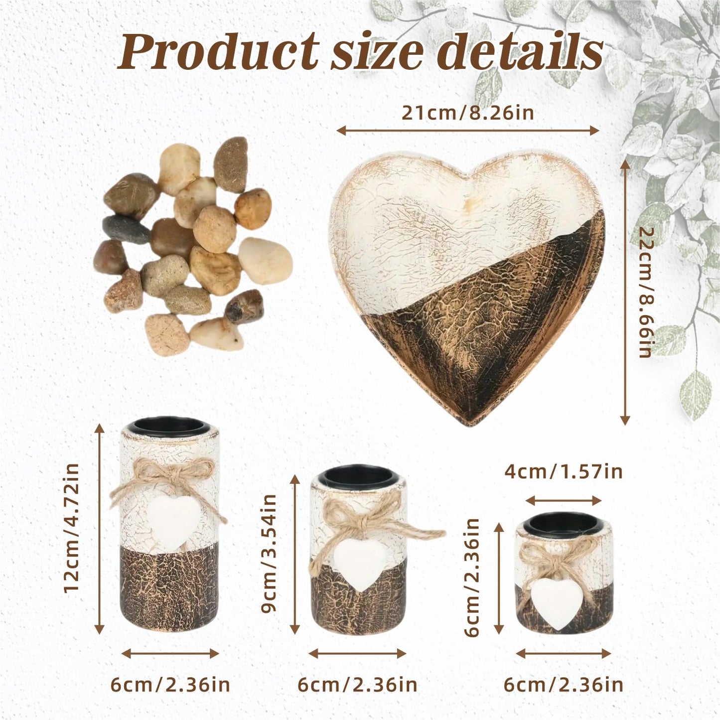 Wooden Tealight Candle Holders with Heart Tray, Rustic Farmhouse Candle Holders for Table Centerpiece Classic and Elegant Tea Light Holder Set for Valentines Day Wedding Anniversary Holiday Home Decor