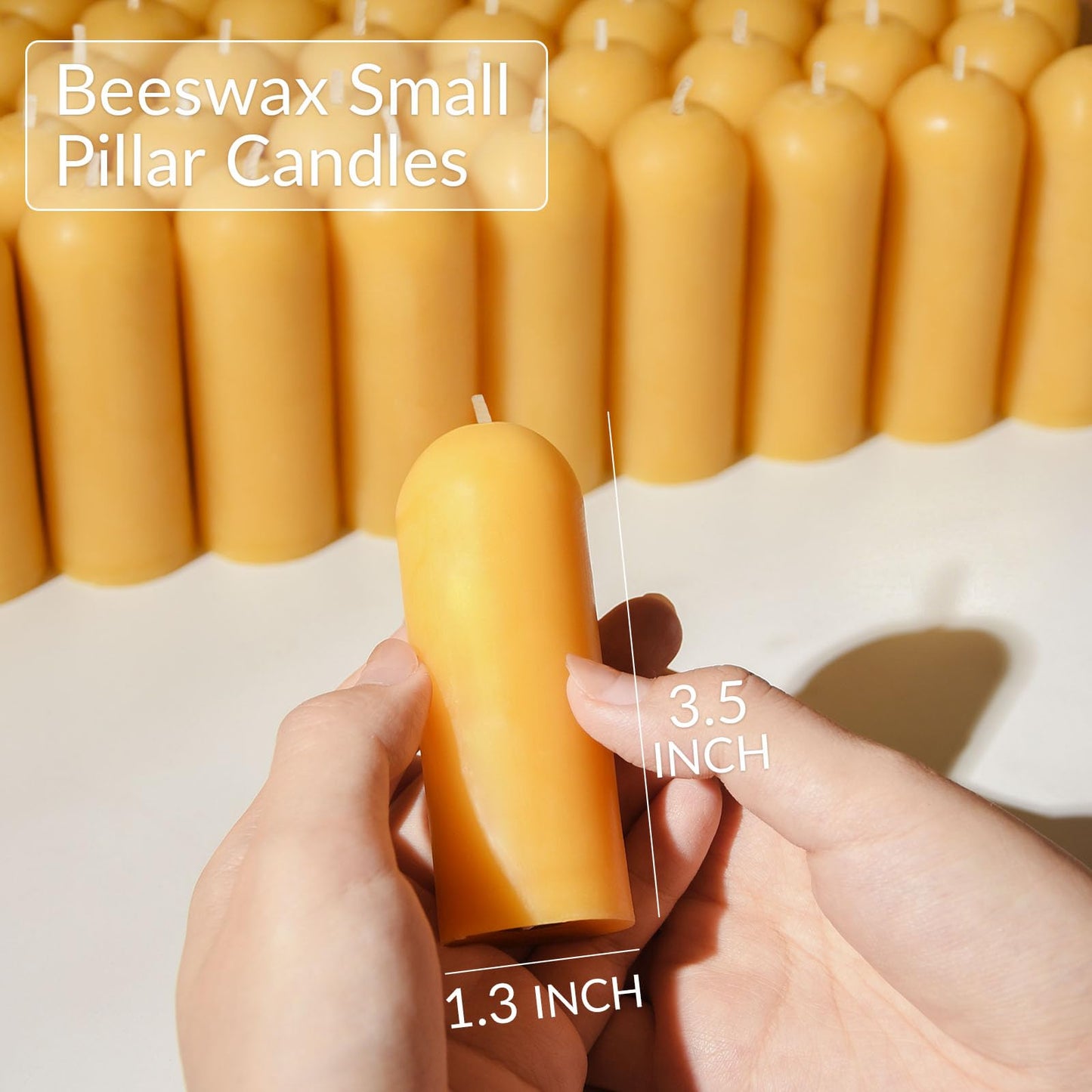 DEYBBY Beeswax Small Pillar Candles 6 Pack - Natural Bees Wax Travel Candles Bulk for Room Decor Blackout Housewarming Gift