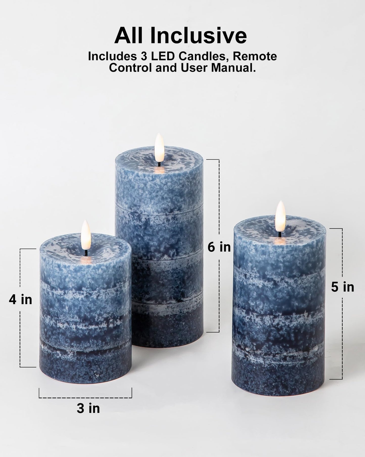 Stmarry Gradient Navy Blue Flameless Candles with Remote and Timer, Real Wax Made LED Pillar Candles Battery Operated with 3D Flickering Flame, 3" x 4",5",6", Navy Blue Decor, Set of 3