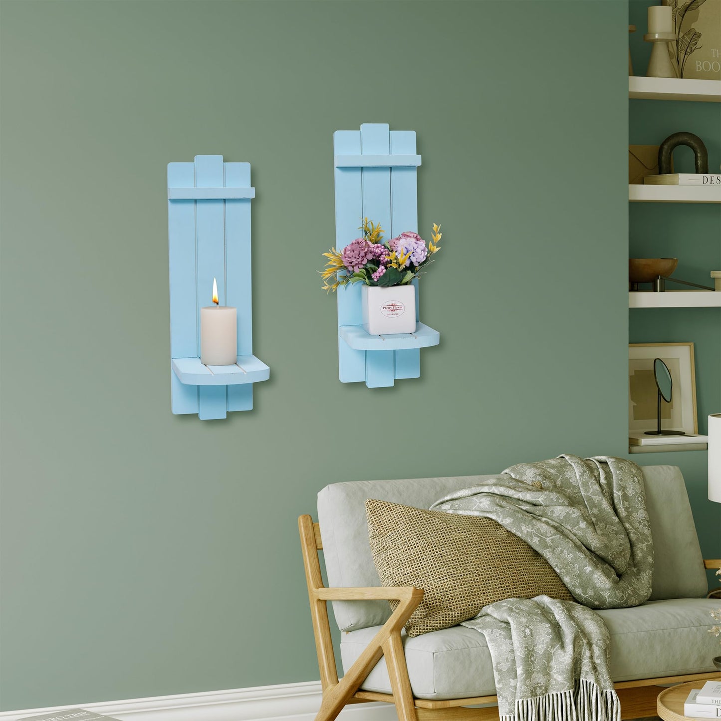 Yorkmills Sconces Wall Decor Set of 2, Wall Candle Holder Rustic Home Decor, Farmhouse Art Floating Candle Sconces Shelf Blue Wall Decorations for Living Room, Dining Room, Bedroom, Bathroom