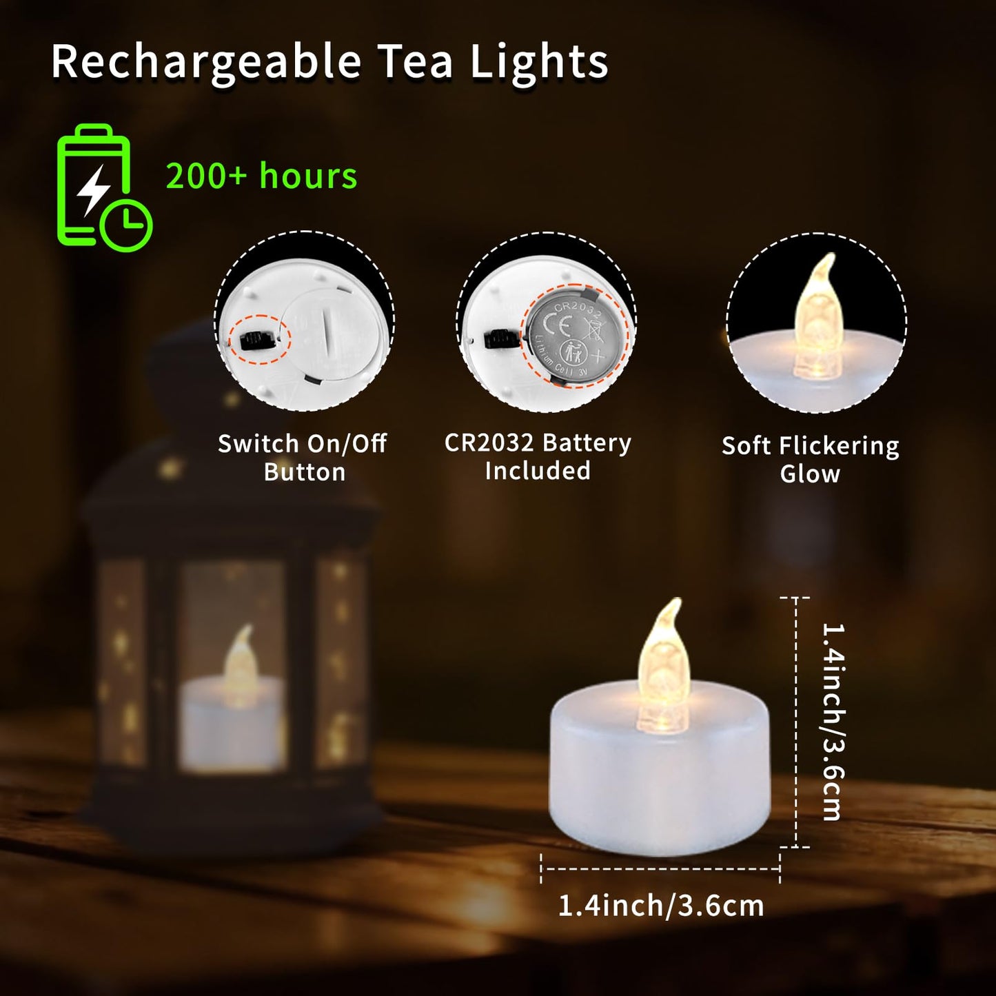 Eloer Tea Lights Flameless Candles, 100 Pack Warm White Battery Operated Flickering Candles 200+ Hours Ideal for Home Decoration Outdoor Wedding Parties