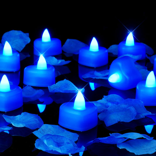 Amagic 1000 Pieces Blue Artificial Rose Petals with 12 Blue Heart LED Tea Lights, Rose Petals, and Candles Set for Proposal, Anniversary, Romantic Night, Wedding Decor
