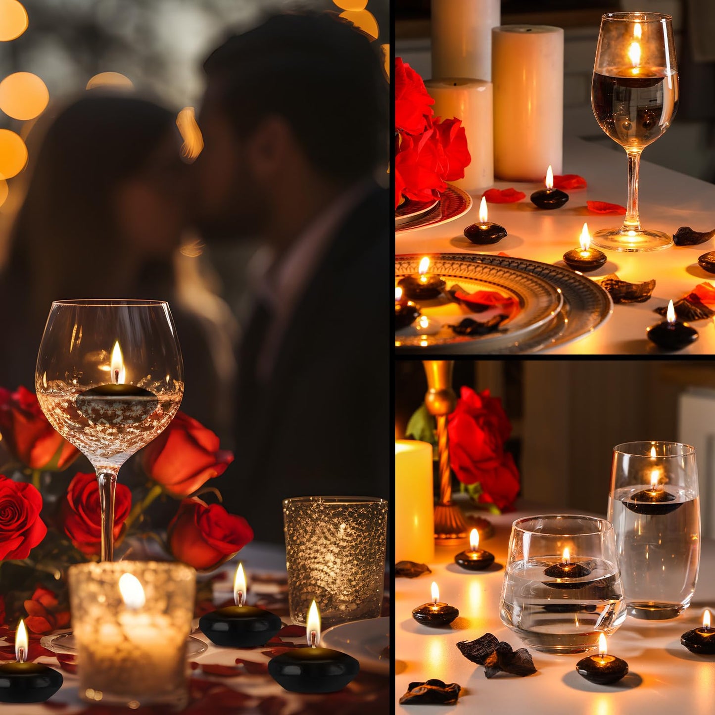 Nuanchu 20 Pcs Black Floating Candles Centerpieces for Wedding Small Unscented Floating Candles Decoration for Wedding Anniversary Holiday Party Gifts Home Pool Decor