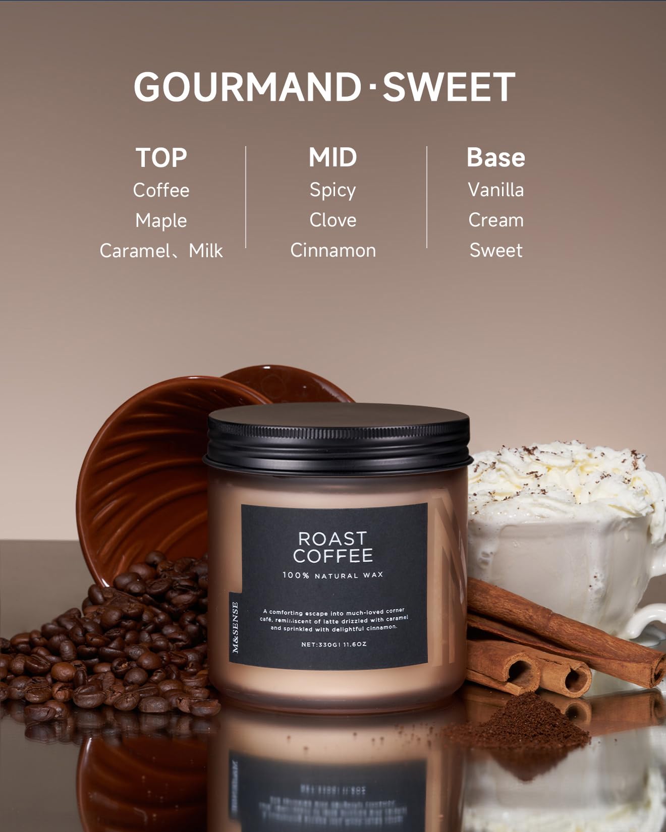 M&SENSE Coffee Home Scented Candles, 11.6oz Natural Soy Wax, 70-Hour Long Lasting, Organic Candles Non Toxic, Warm Scent for Coffee Lovers, Aromatherapy Home Fragrance for Bathroom Office