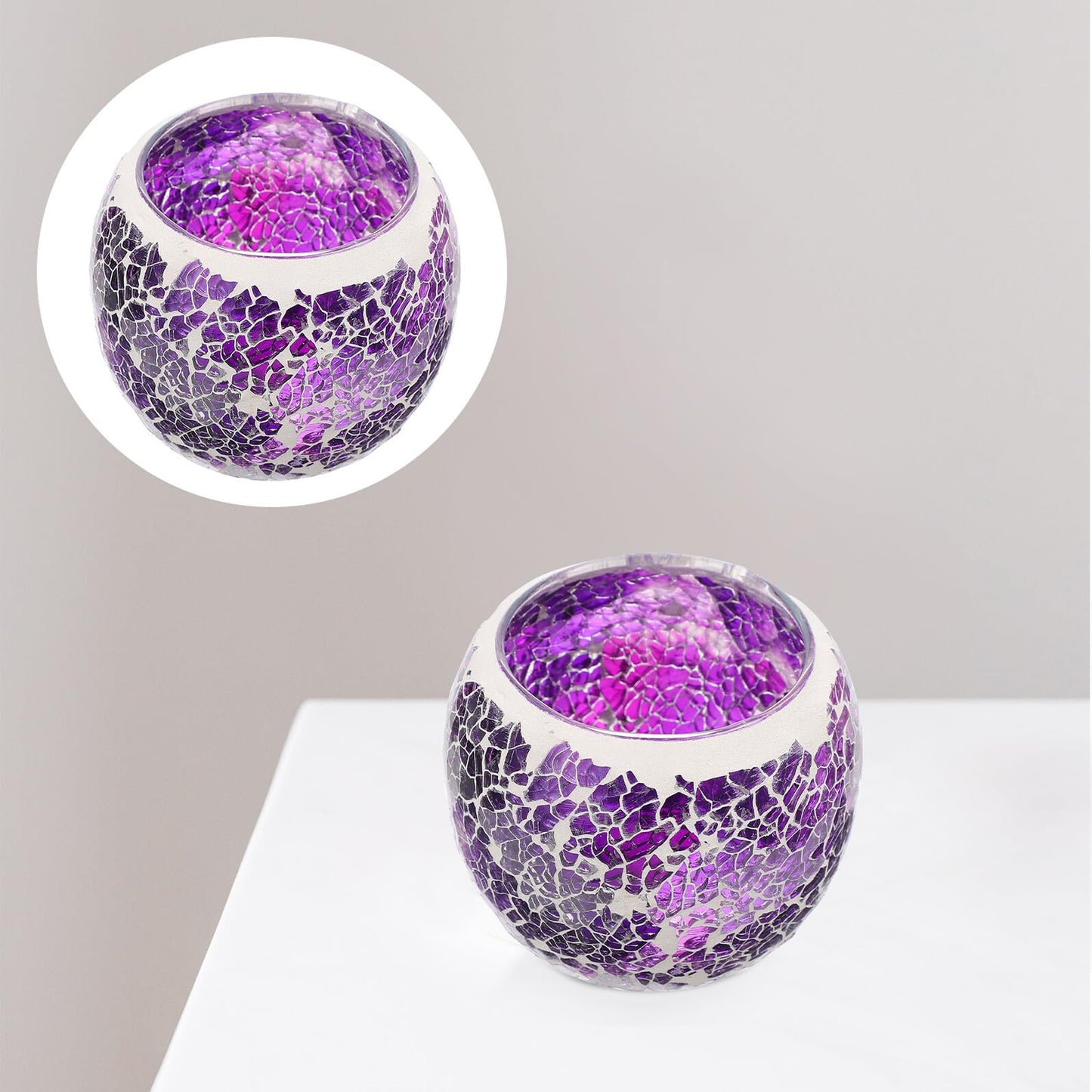 GANAZONO European Style Mosaic Glass Candleholder, Purple Tealight Candlestick for Romantic Dinner Table Decor, Home Ornament and Restaurant Centerpiece