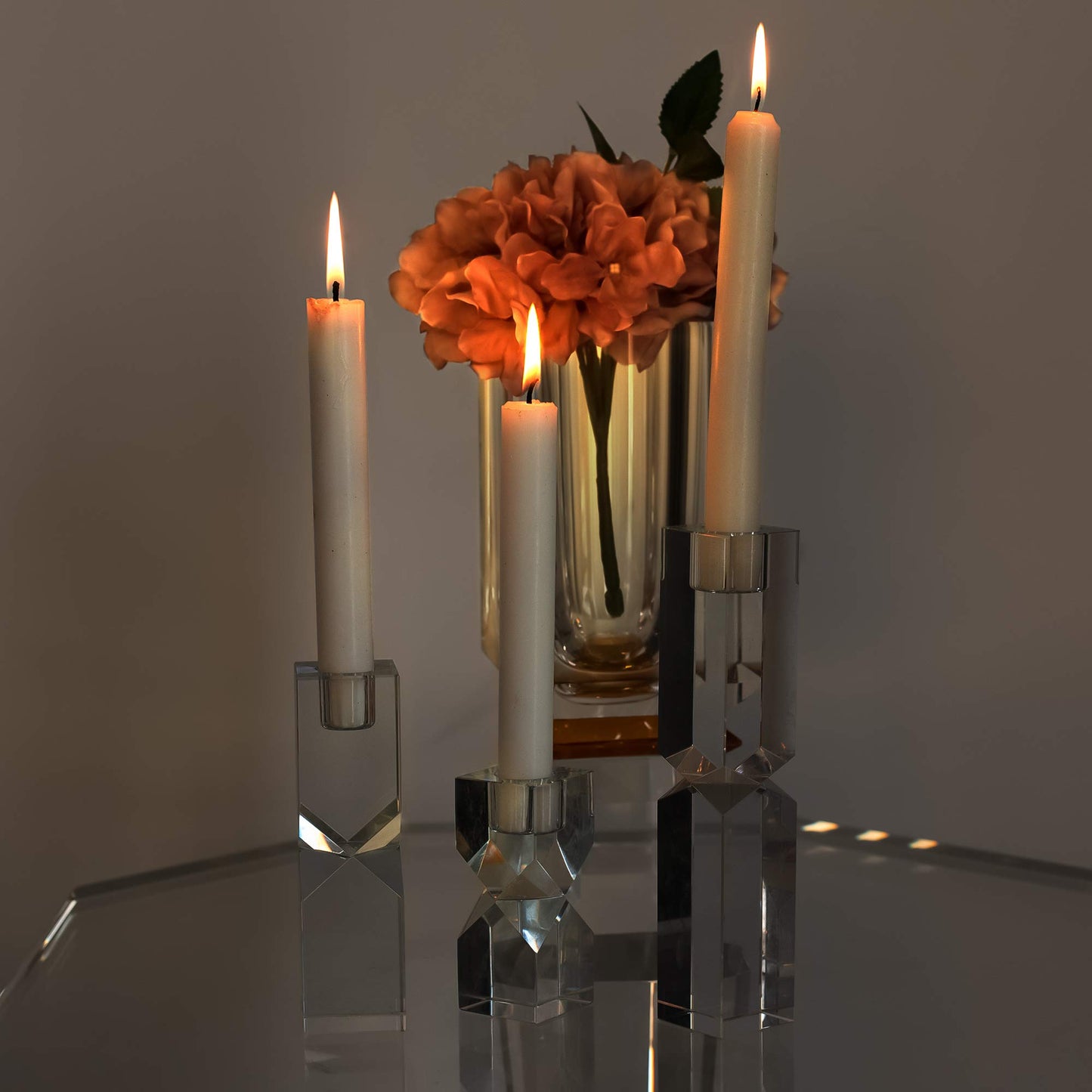DONOUCLS Crystal Candle Holders Set of 3, Clear Taper Candle Holder Decor, Table Centerpieces for Home Party and Wedding Decoration(3.9''/5.9''/7.9'' Height)