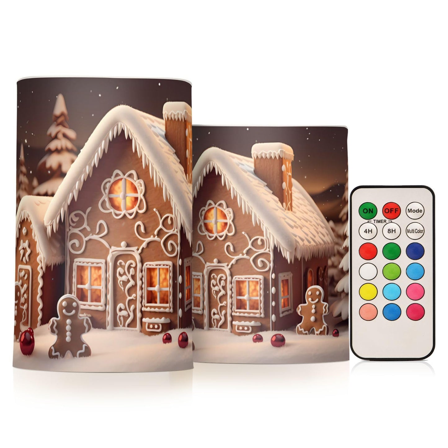 ALAZA Christmas Gingerbread House Flickering Flameless Candles Battery Operated with Remote Timer,Tea Light Candles LED Pillar Votive Candles Set of 2 for Outdoor Indoor Decorations