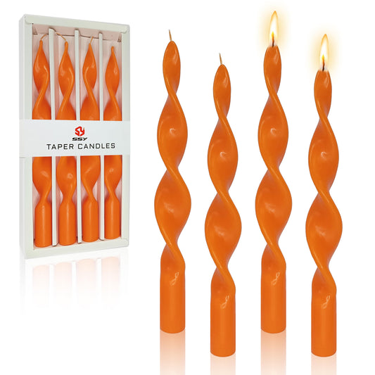 10 Inches Spiral Taper Candles Colorful Twisted Candle Long Candles, Handmade Candlesticks for Wedding Dinner Decor, Set of 4(Orange)