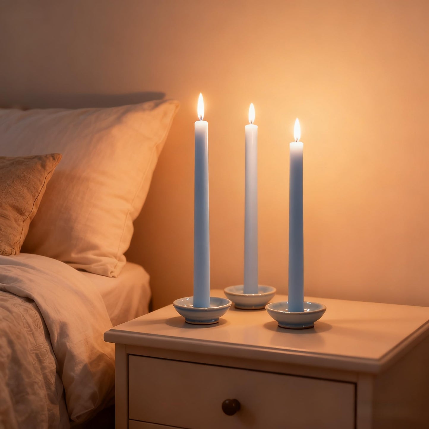 12-Pack Ice Blue Taper Candles, 10 Inch Unscented Dripless Candlesticks, Long-Lasting Burn Time of 7-8 Hours, Perfect for Home Décor Weddings Babyshower and Events