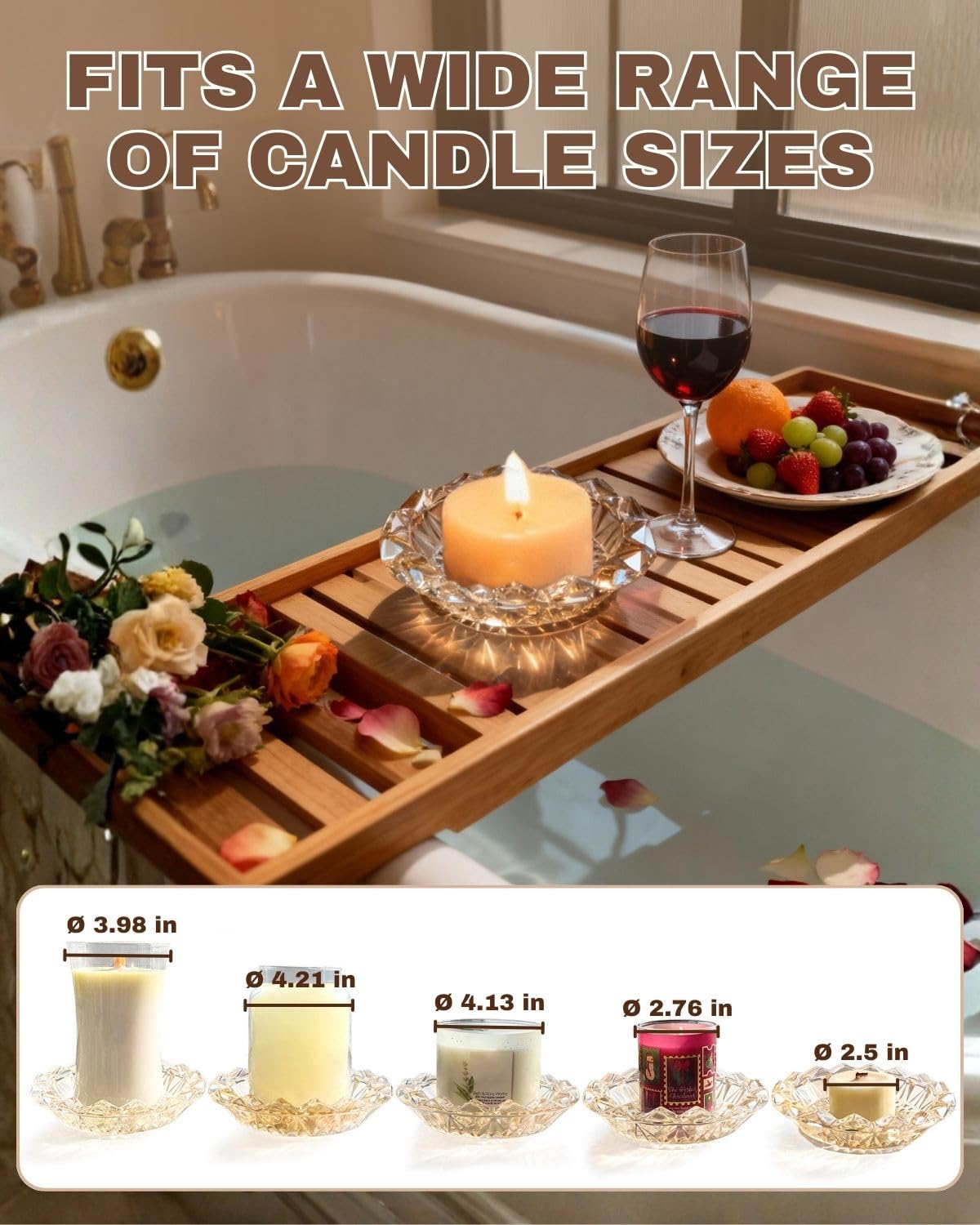 Loyipu Large Lotus Glass Candle Holder for 3-Wick Candles (Fits 4.5" Jars) – Crystal Candle Tray for Large Jar Candles, Scented Candles & Reed Diffusers(Champagne Gold)