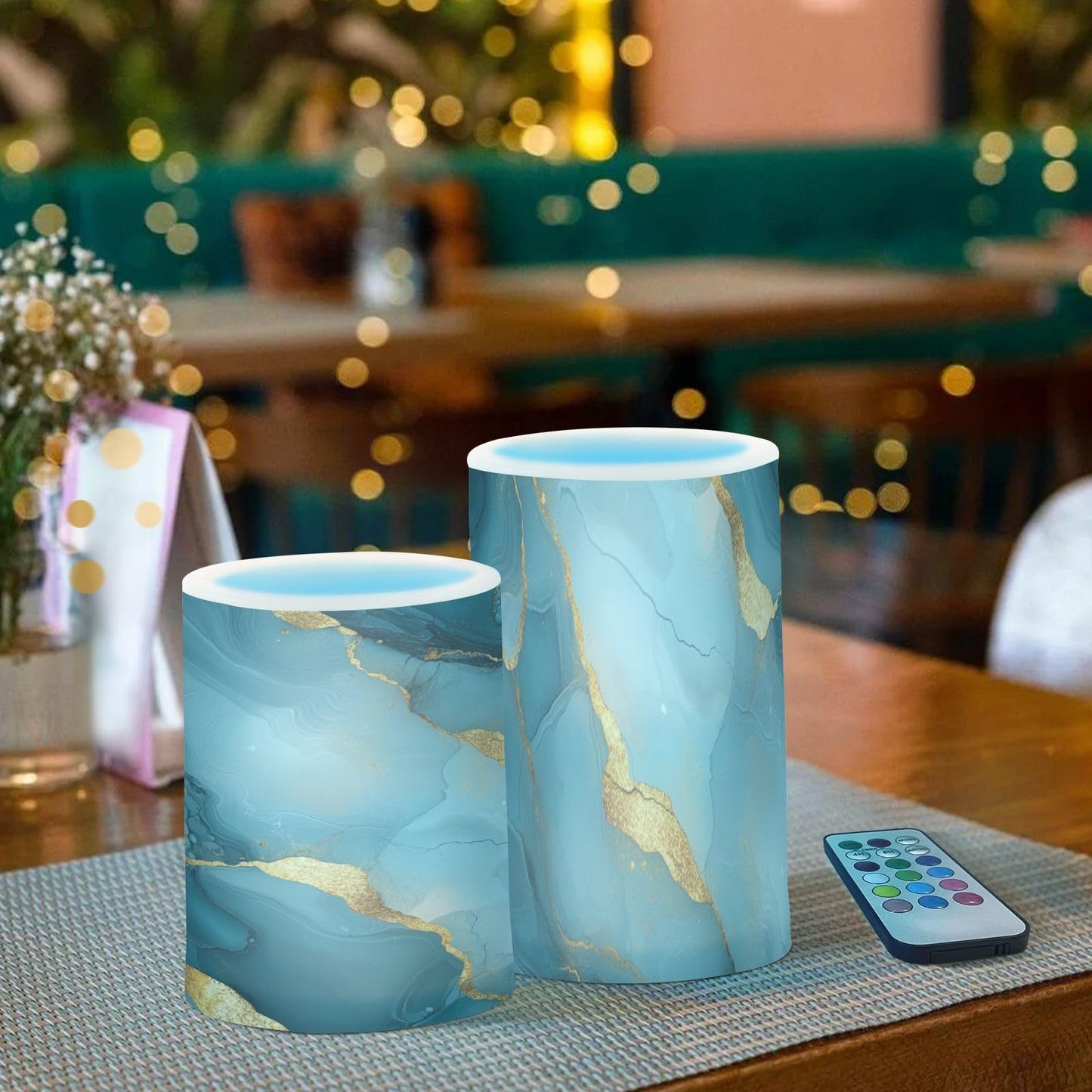 Zathe Flameless Candles Remote Led Candles for Home Decor Marble Grey Turquoise