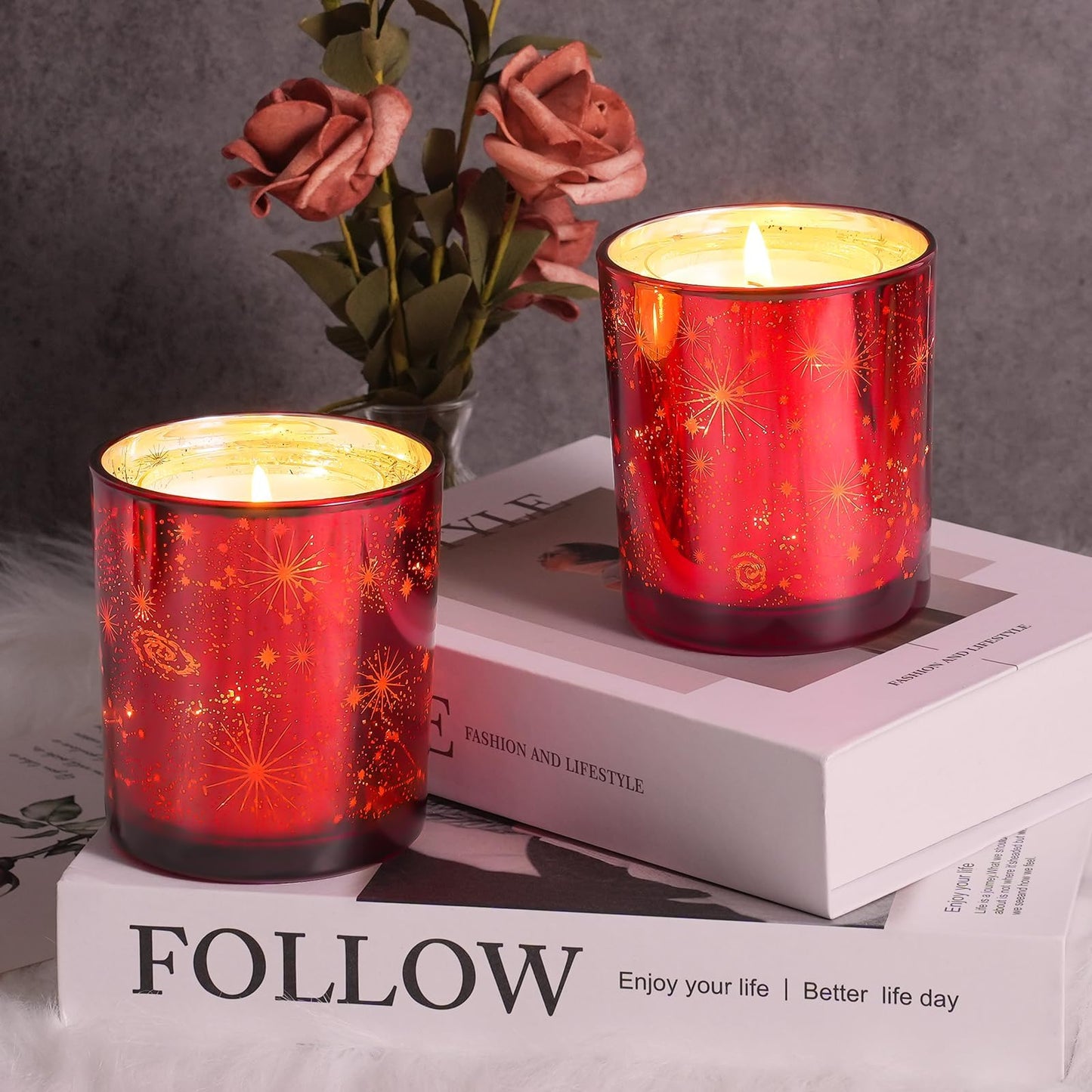 Viyffo 12oz Red Scented Candle with Lamp for Valentine’s Day & Taper Candles 10 Inch Brown 4 Pack Unscented