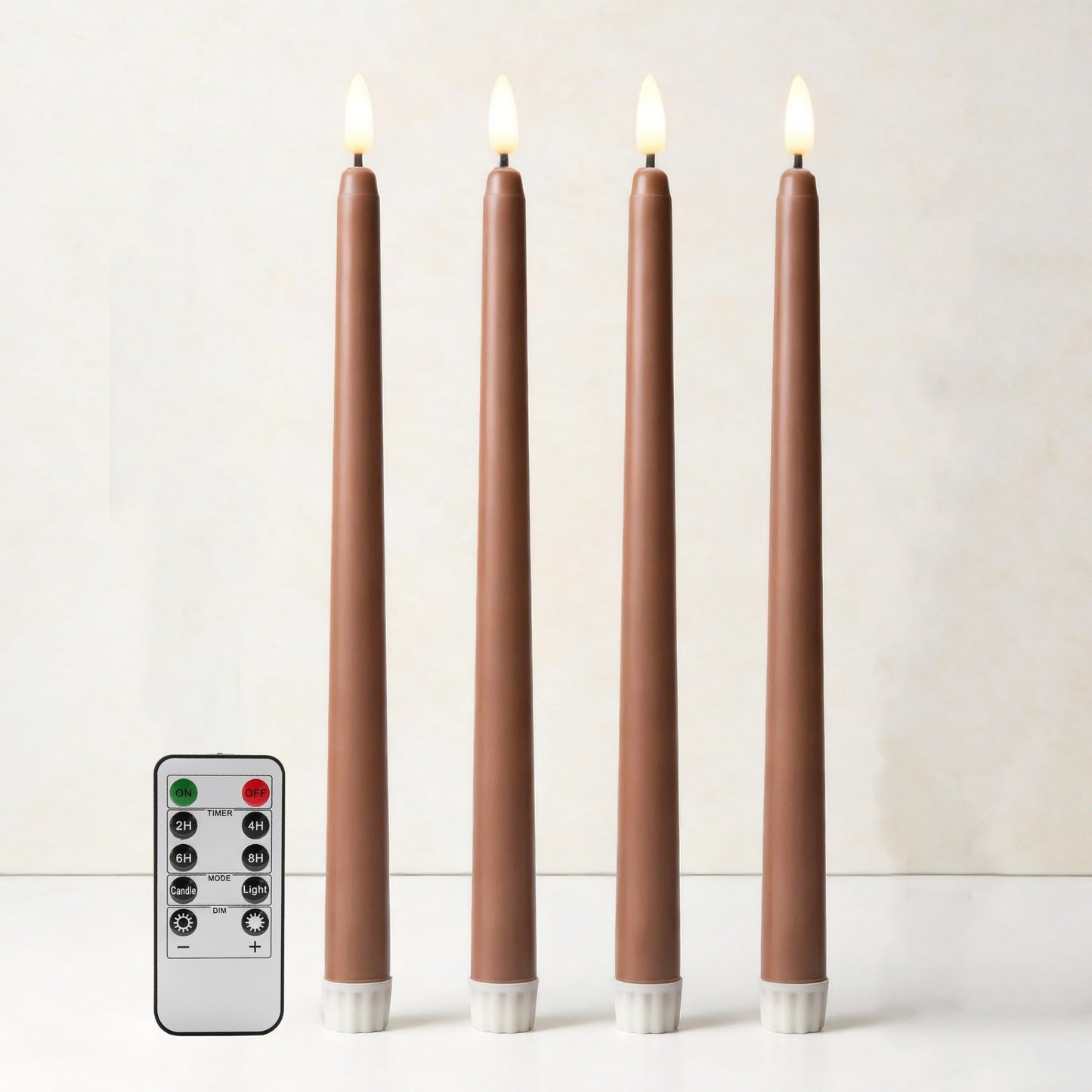 Ni-JASW Brown Flameless Taper Candles with Remote, Flickering Battery Operated LED Candlesticks Home Decor Set of 4