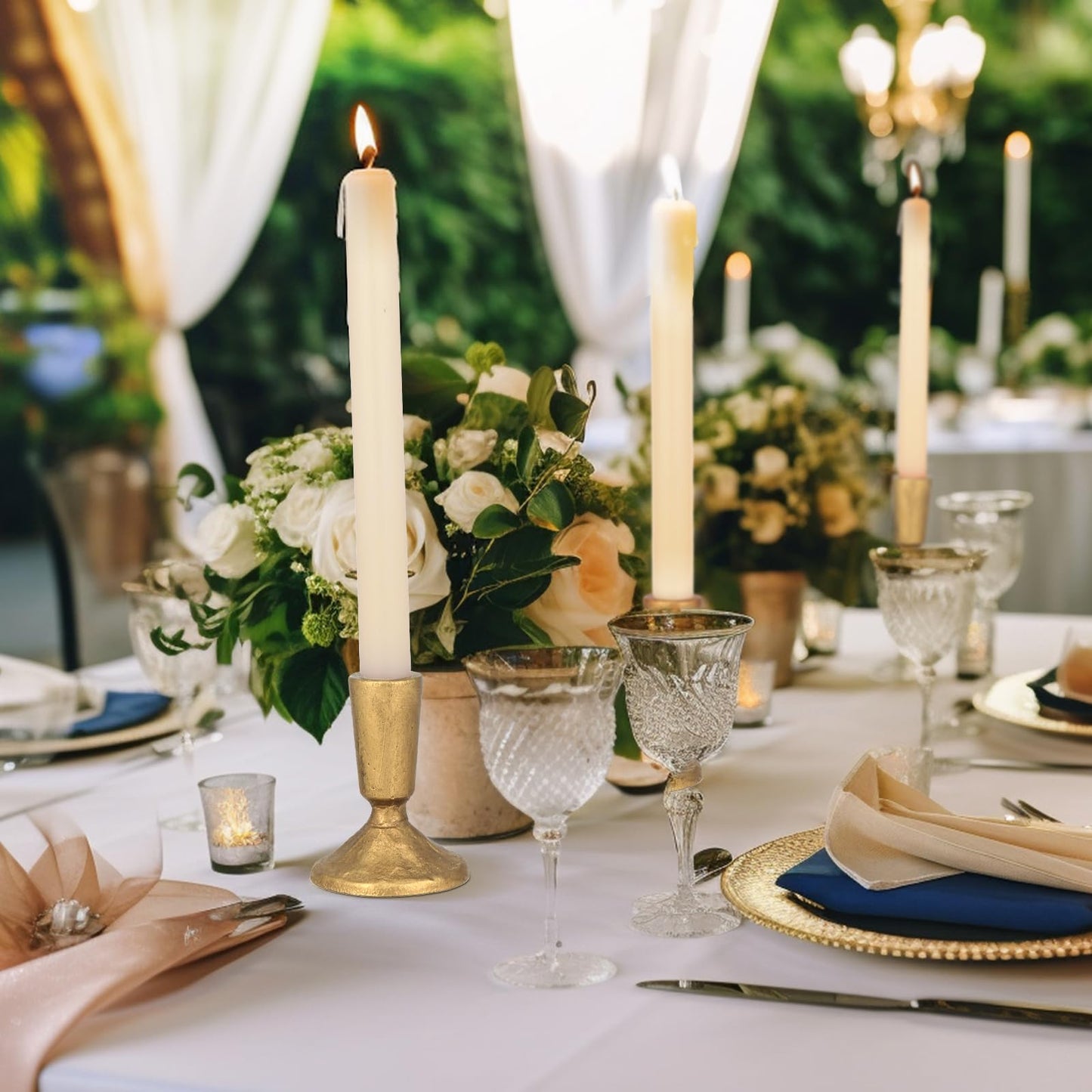 Mofunci Iron Taper Candle Holder Set of 2, Heavy Candle Stick Holders Gold Candle Holders for Table Centerpiece, Weddings, Mantel and Party Decor