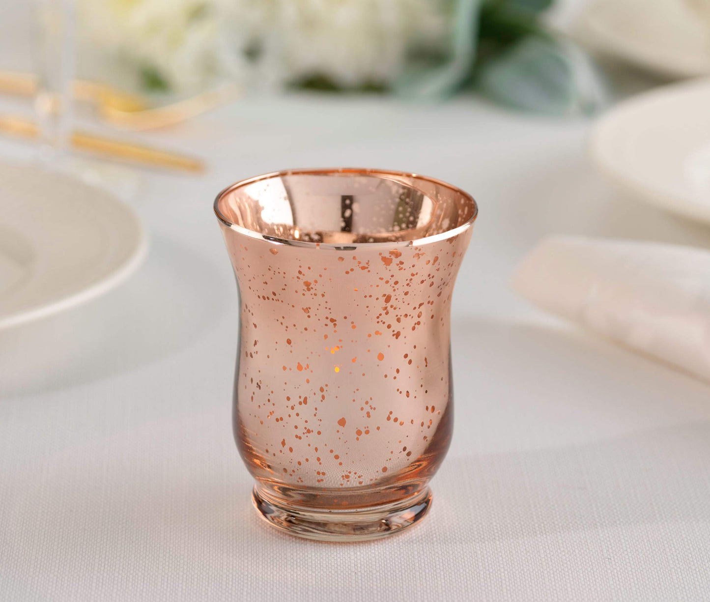 Lillian Rose 4pc Set Copper Mercury Tulip Shaped Glass Votive or Tea Light Holders in Set of 4, 3"x3"x3.65", Metallic,CA954 C