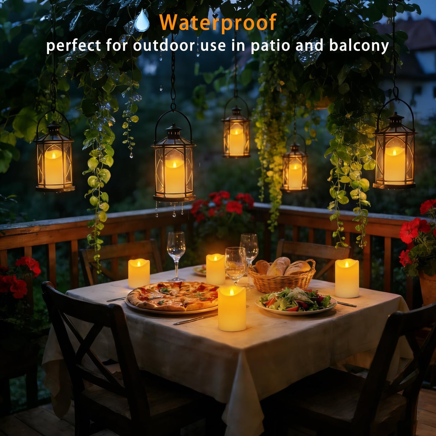 Haown Outdoor Flameless Candles, Patented 3D Dual-LED, Set of 2 Slanted Plastic Pillars with Remote, Waterproof Non-Melting Battery Operated Decor for Bathroom Bedroom Gift, Ivory (D3 x H6)