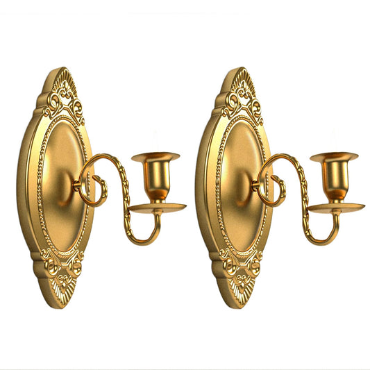Vrnikhub Gold Candle Sconces Set of Two, Brass Color Victorian Royal Wall Sconce, Metal Rustic Candle Holder Baroque Home Wall Decor for Living Room, Dining Room, Bedroom, Fireplace, Hallway