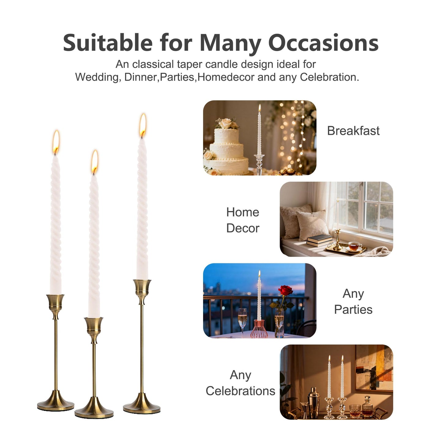 8 Pack 10 Inch Soft Champagne Spiral Taper Candles Long Burning Dripless Candles for Party Dinner Home Decor Wedding and Celebrations