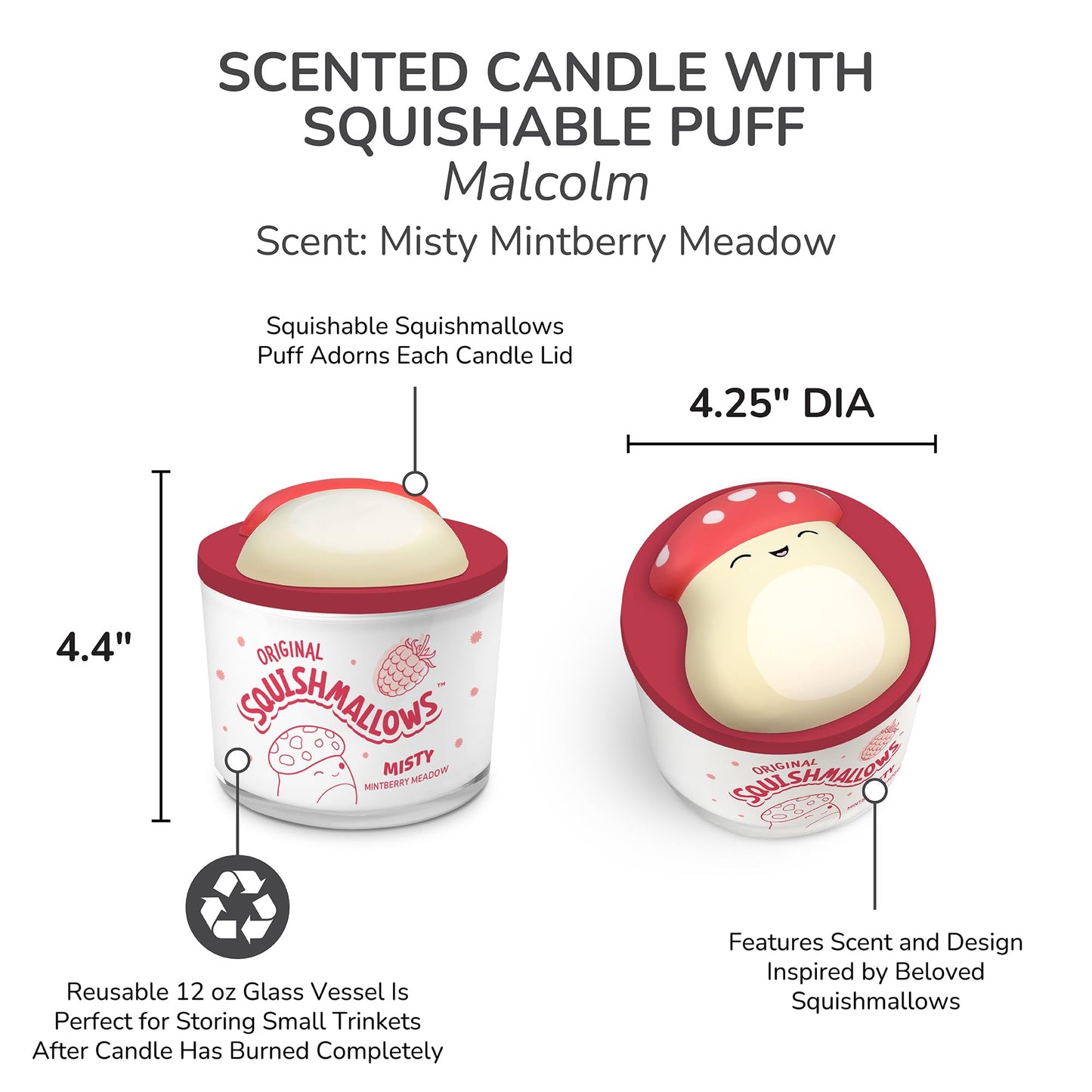 Studio Oh! x Squishmallows Scented Candle, Malcolm Misty Mintberry Meadow Berries & Spearmint, 12 oz, Reusable Jar, Scented Candles for Home, Relaxing Calming Candle