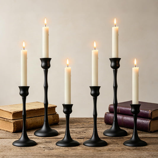 Vintage Metal Candlestick Holders, Set of 6 Black Candle Holders for Candlesticks Antique Taper Candle Stand Candle Sticks Holder for Housewarming Wedding Mantelpiece Table Centerpiece Decor
