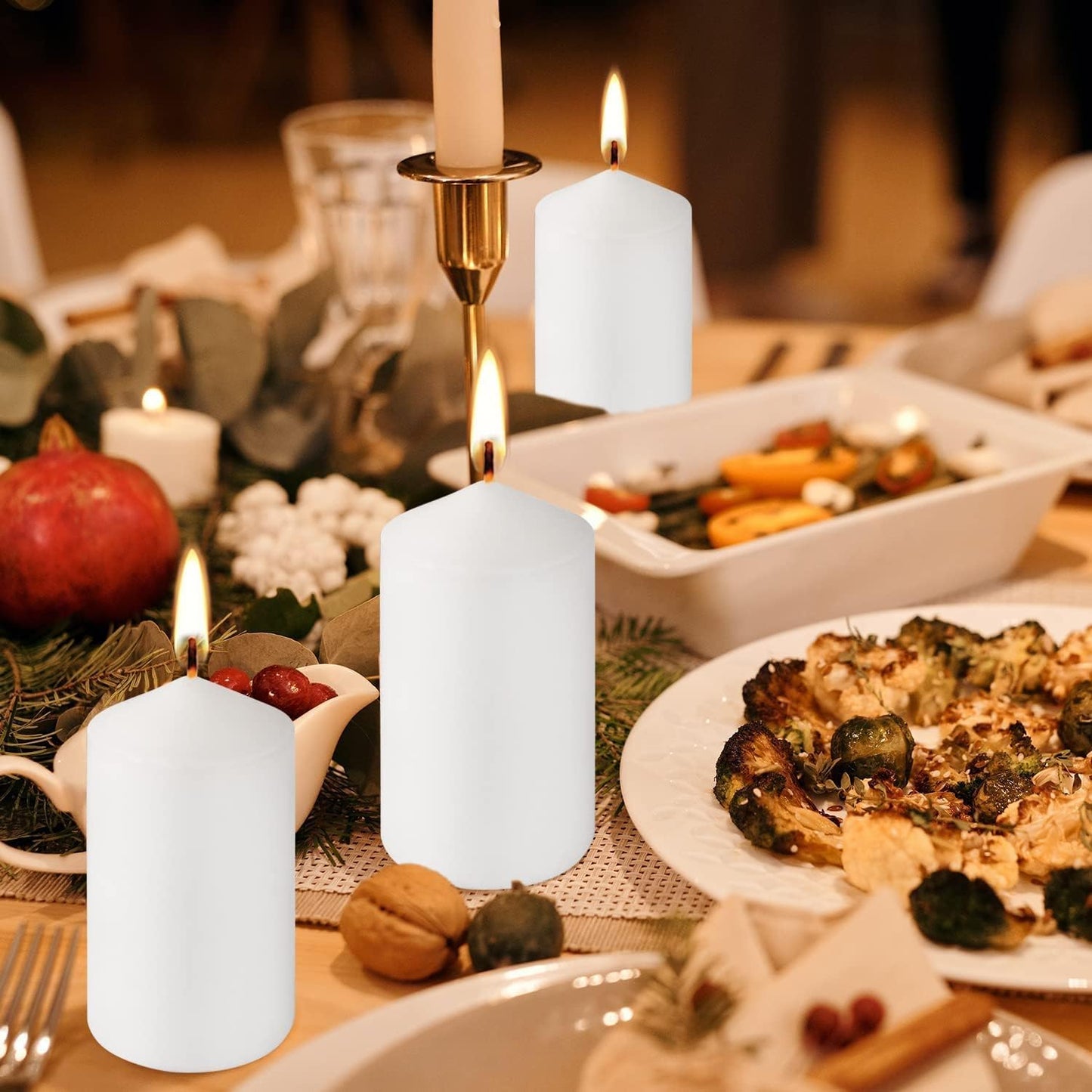Howemon 20 Pcs Bulk Long Burning Wax Pillar Candles 2" x 4" Dripless Unscented Smokeless for Wedding Party Spa Lantern Fireplace Home(White)