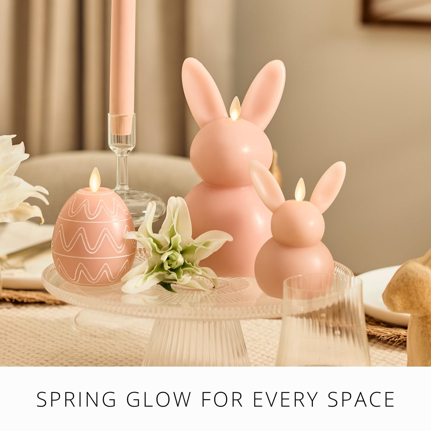 Luminara Easter Bunny Candle- Dusky Rose 4.5" x 4.5" x 8.5"- Flameless Real-Flame Holiday-Inspired Decor- AA Batteries- Flickering LED Flame