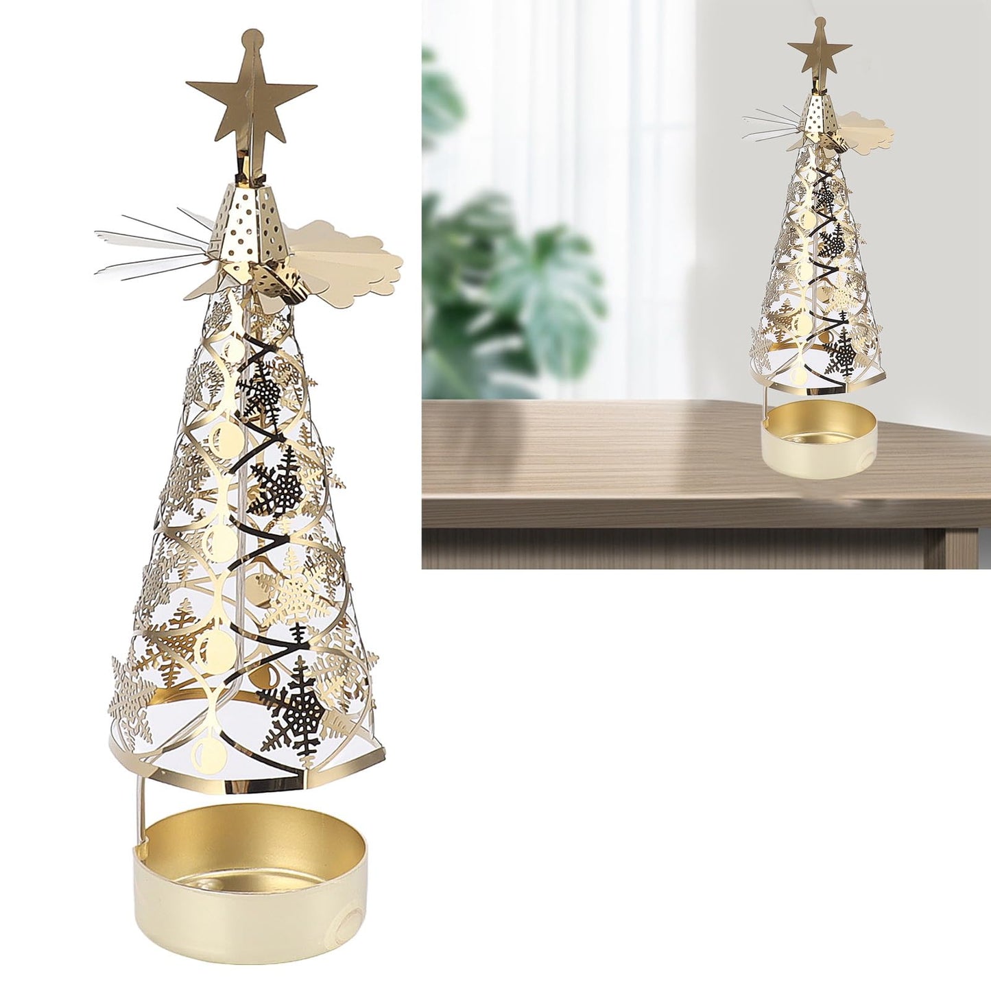 Fdit Candle Holder Christmas Candlestick Aromatherapy Gifts Carousel Creativity Romantic Set Holder Poster (Gold Snowflake)