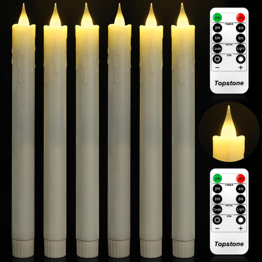 Topstone LED Taper Candles with Remote Control, Flameless 9.8 Inch Battery Operated Candles, Realistic Flickering Warm White Light,Timer Function for Wedding Centerpieces, Fireplace, Home Decor,6Pcs