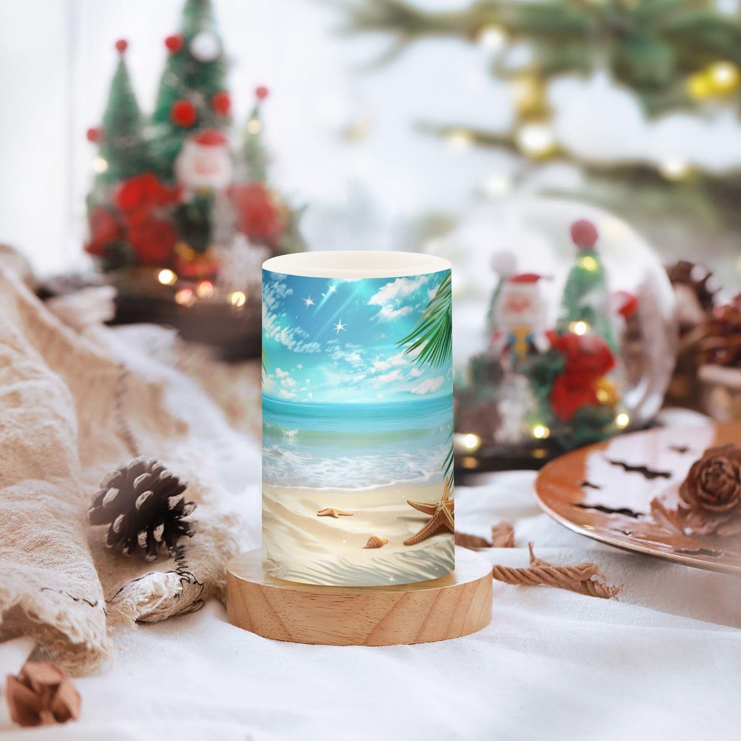 BOENLE Flickering Flameless Candles, Palm Leaves Starfish Beach LED Candles with Remote Timer, Set of 2 Battery Operated Candle for Valentine Wedding Birthday