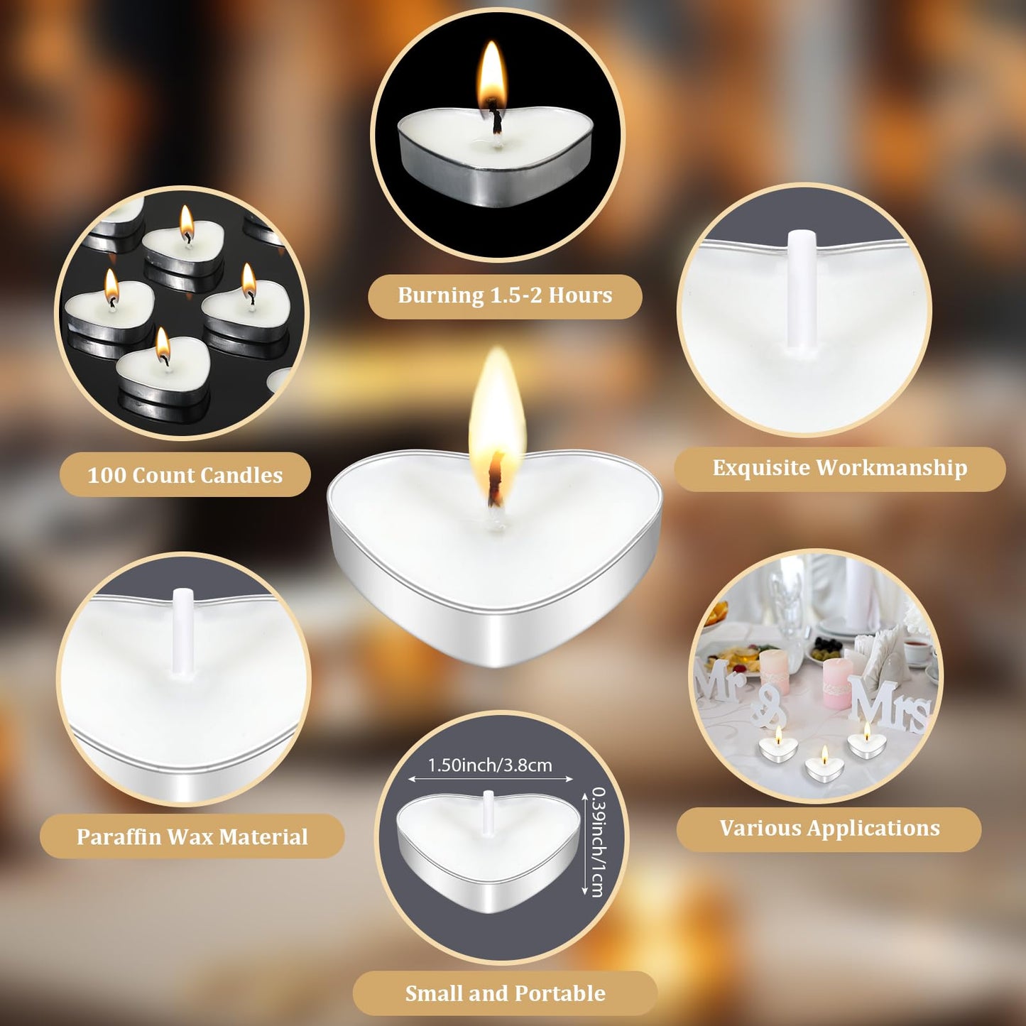 Wovnet 100 Sets Wedding Party Favors for Guests Bulk Including Mini Heart Shaped Candles and Empty Matches Jars with Cork Top Thank You Cards and Organza Bags for Wedding Bridal Shower Party Souvenir
