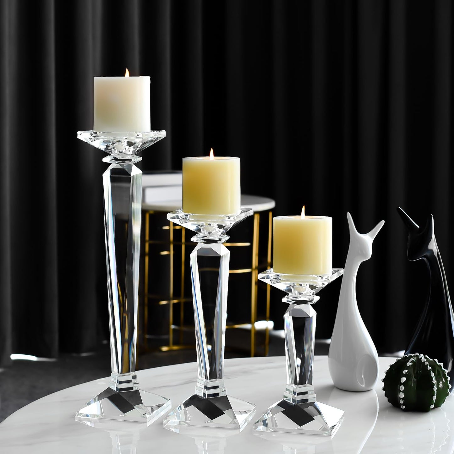 kitCom Crystal Candle Holders Set of 3, 9",10.5",11.5" Tall Crystal Candlestick Holders, Candlestick Holders Taper Candle Holders for Table Wedding Housewarming Gifts Decor